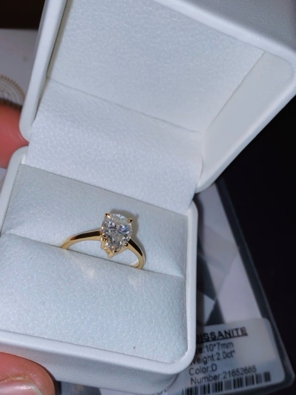 14K Solid Yellow Gold 2ct Pear Cut Moissanite Ring